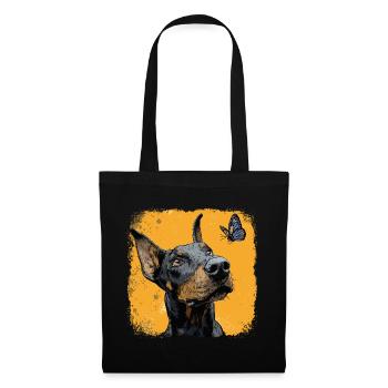 Drôle de doberman et de papillon sur orange - Sac en tissu - noir - Devant