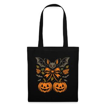 Halloween Fledermaus mit Kürbissen und Blättern - Stoffbeutel - Schwarz - Vorne