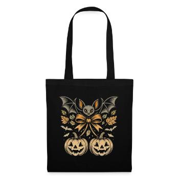 Halloween Fledermaus mit Kürbissen und Blättern - Stoffbeutel - Schwarz - Vorne
