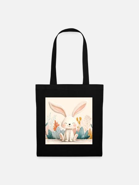 Cute Bunny with Pastel Vegetation - Tote Bag - black