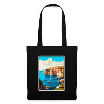 Dubrovnik Croatia Vintage Travel Poster Cityscape - Tote Bag - black - Front