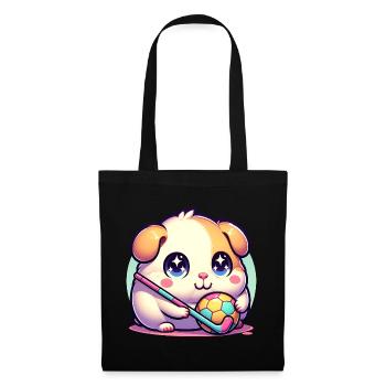 Kawaii Hamster Mit Ball Und Hockeyschläger Sport - Stoffbeutel - Schwarz - Vorne