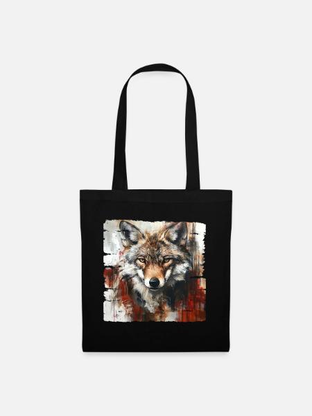 Ausdrucksstarker Wolfporträt Kunstdesign - Stoffbeutel - Schwarz