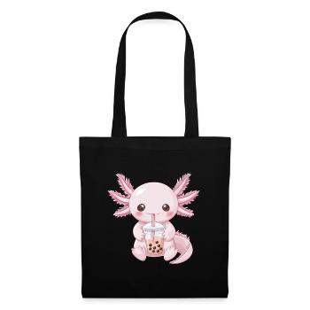 Kawaii Anime Axolotl Bubble Tea Boba Tea - Stoffbeutel - Schwarz - Vorne