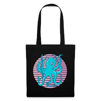 Neon Oktopus Retro Meereskunst Tintenfisch - Stoffbeutel - Schwarz - Vorne