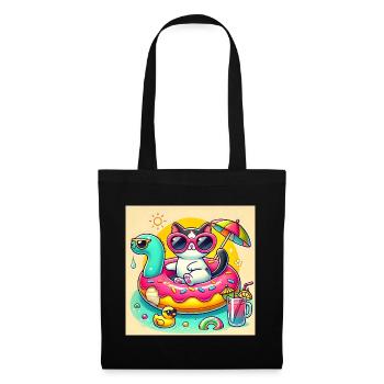 Cute Cat on Colorful Pool Buoy - Tote Bag - black - Front