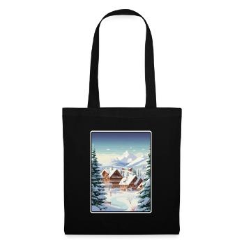 Megève France Chalet Enneigé Alpin Village Affiche - Sac en tissu - noir - Devant