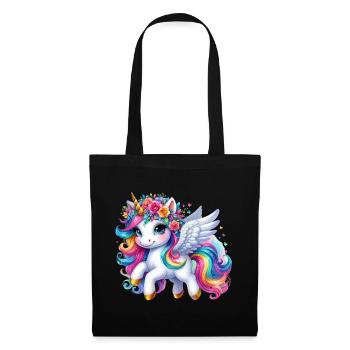 Couronne de licorne ailée arc-en-ciel - Sac en tissu - noir - Devant