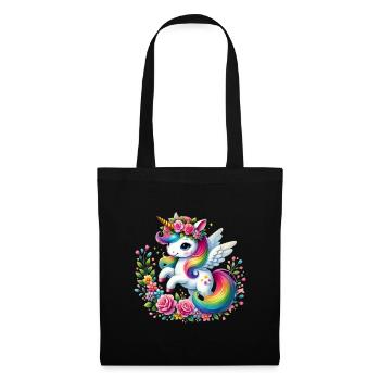 Licorne fleur arc-en-ciel - Sac en tissu - noir - Devant