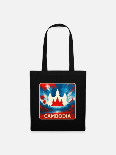 Kambodscha – Angkor Wat Design - Stoffbeutel - Schwarz