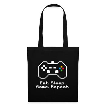 RETRO-GAMING // ESSEN. SCHLAFEN. SPIEL. WIEDERHOLEN. WEIß - Stoffbeutel - Schwarz - Vorne