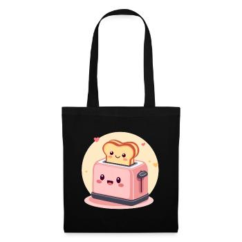 Grille-pain gai kawaii avec toast et cœurs - Sac en tissu - noir - Devant