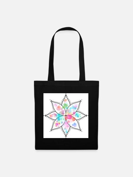Mandala Pastell Blume Aquarell - Stoffbeutel - Schwarz