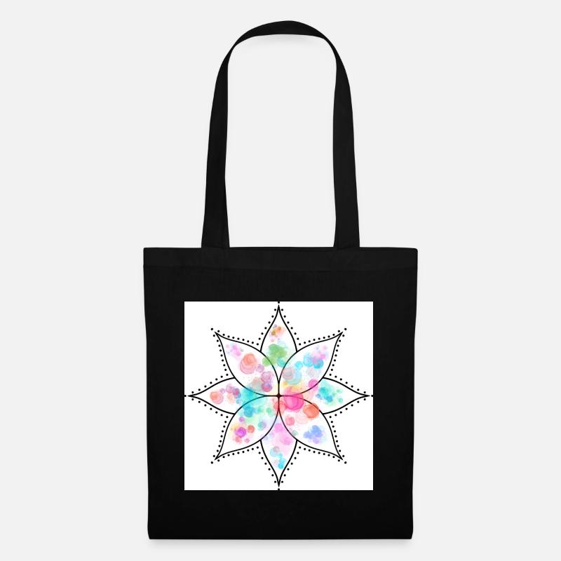 Mandala Pastell Blume Aquarell - Stoffbeutel - Schwarz
