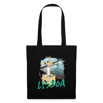 Christ the King of Lisbon seen from the sky blue lettering - Tote Bag - black - Front