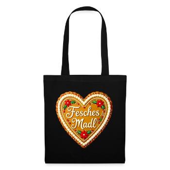 Fesches Madl Lebkuchenherz Bayern Tracht Volksfest - Tote Bag - black - Front