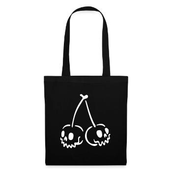 Kirschen Totenkopf – gruseliges Halloween Motiv - Stoffbeutel - Schwarz - Vorne