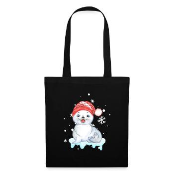 Winter Seal Pup in Santa Hat - Tote Bag - black - Front