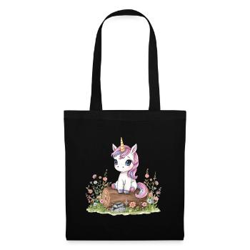 Watercolor unicorn on tree trunk with flowers - Tote Bag - black - Front