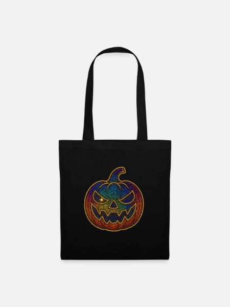 Glitzernder Regenbogen Kürbis zu Halloween - Stoffbeutel - Schwarz