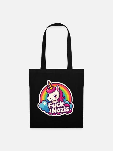 Einhorn Gegen Nazis Regenbogen Rainbow Unicorn - Stoffbeutel - Schwarz