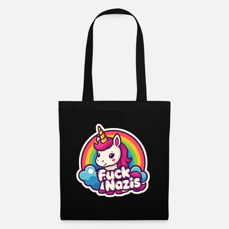 Einhorn Gegen Nazis Regenbogen Rainbow Unicorn - Stoffbeutel - Schwarz