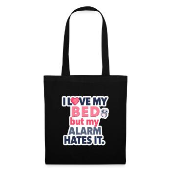 J’aime mon lit, mais mon réveil le déteste ⏰💤 - Sac en tissu - noir - Devant