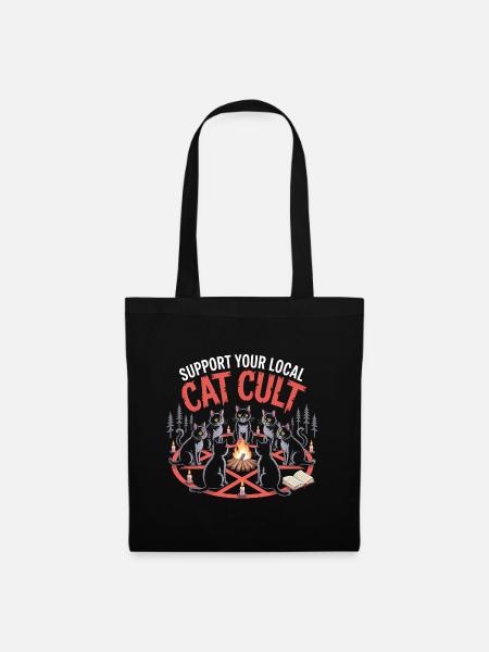 Unterstütze deinen lokalen Katzenkult - Funny Cat T-Shirt - Stoffbeutel - Schwarz