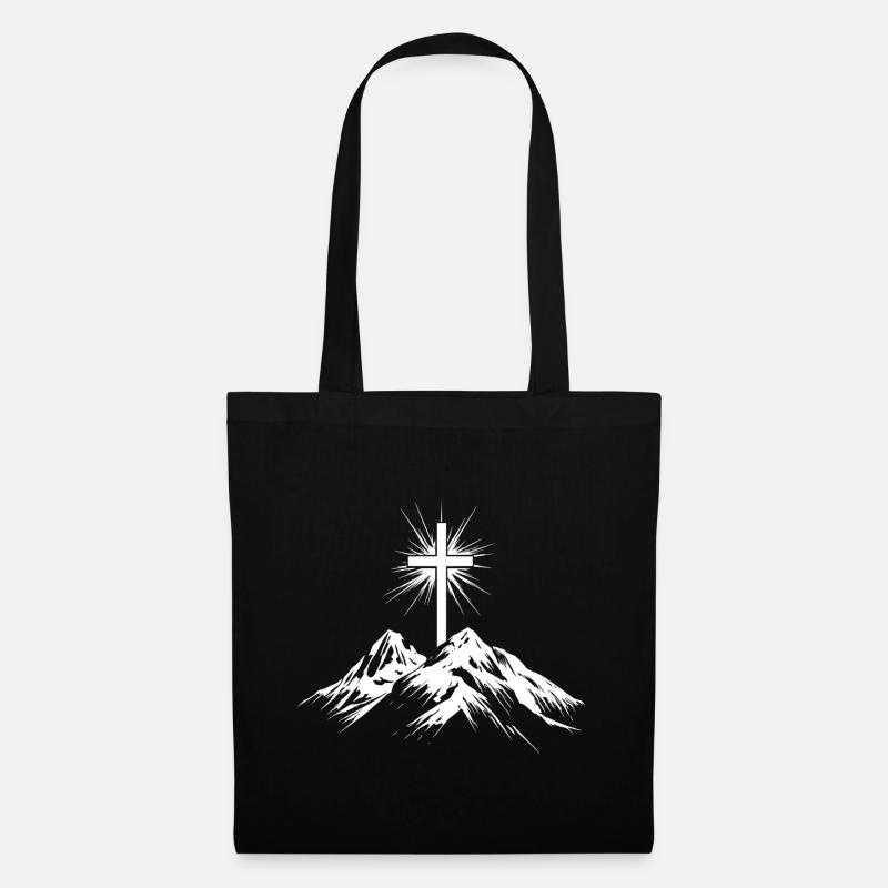 Christliches Kreuz Berge - Stoffbeutel - Schwarz