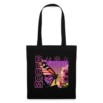 Schmetterling mit Spruch - Bloom in yourself - Stoffbeutel - Schwarz - Vorne