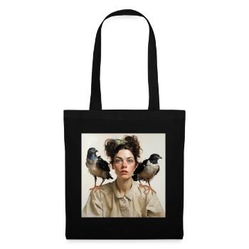 Young Woman Two Crow Birds Shoulders Portrait - Tote Bag - black - Front
