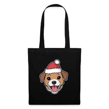 Dessin animé de chien de Noël avec chapeau - Sac en tissu - noir - Devant