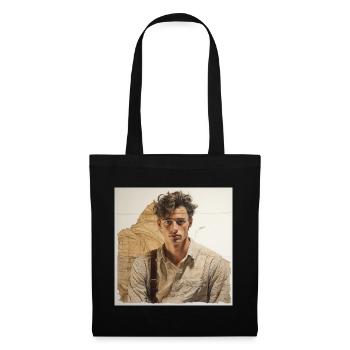 Portrait beige avec lanières en cuir - Sac en tissu - noir - Devant