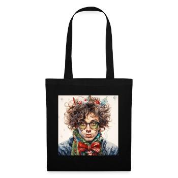 Weihnachtsportrait mit Brille - Stoffbeutel - Schwarz - Vorne