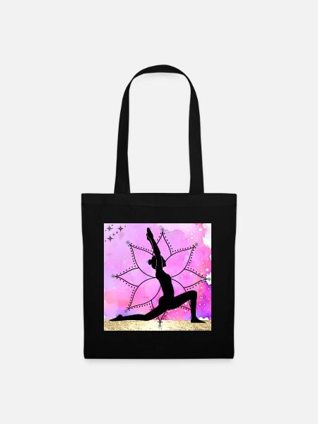 Yoga-Silhouette auf Mandala - Stoffbeutel - Schwarz