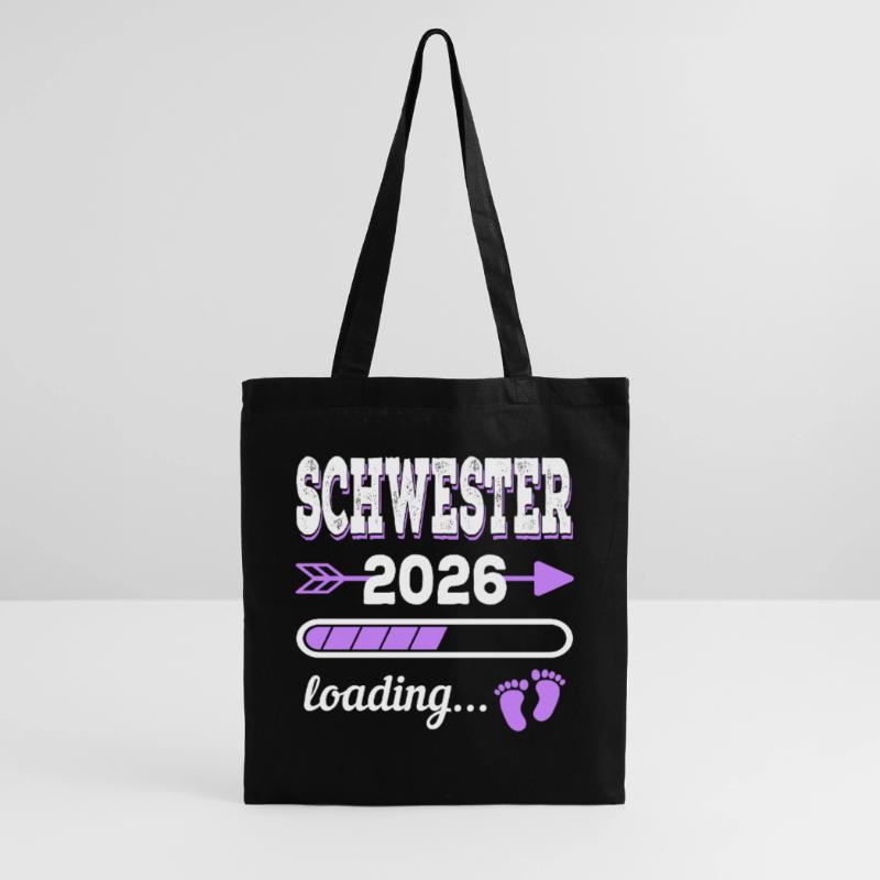 Schwester 2026 Loading Geburt Geschenkidee Stoffbeutel
