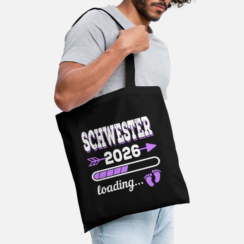 Schwester 2026 Loading Geburt Geschenkidee Stoffbeutel