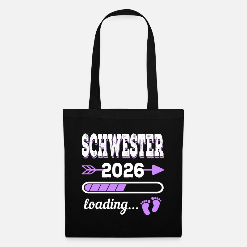 Schwester 2026 Loading Geburt Geschenkidee - Stoffbeutel - Schwarz