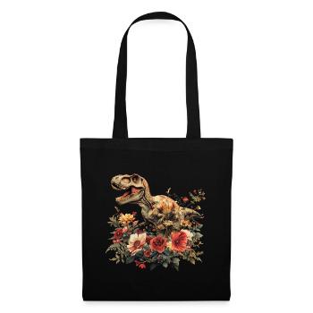 T-Rex Dino avec fleurs - Sac en tissu - noir - Devant