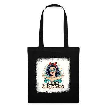 Retro Weihnachten Pin-Up T-Shirt - Stoffbeutel - Schwarz - Vorne
