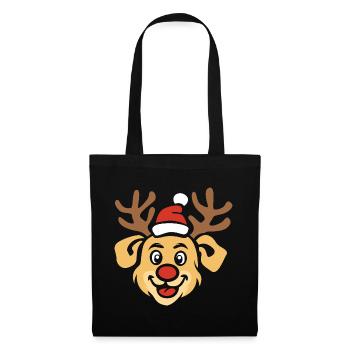 Fröhlicher Weihnachts-Hund mit Geweih - Stoffbeutel - Schwarz - Vorne