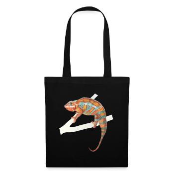 caméléon turquoise orange Chamaeleon zeylandicus - Sac en tissu - noir - Devant