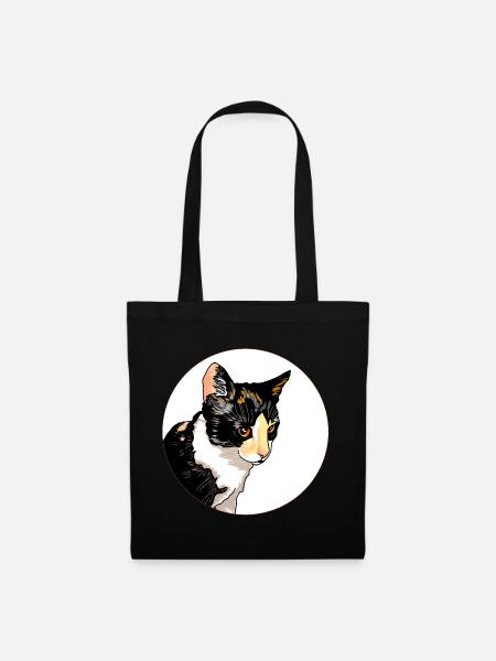 Cat Portrait Circle Contrast - Tote Bag - black