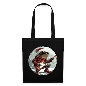 Frosch Weihnachten Gitarre - Stoffbeutel - Schwarz - Vorne