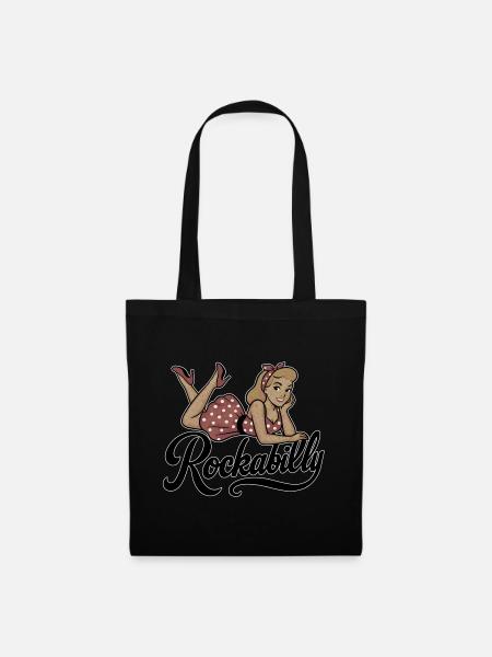 Rockabilly Frau 50er liegend Petticoat Geschenk - Stoffbeutel - Schwarz