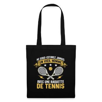 Alter Mann mit einem Tennisschläger - Stoffbeutel - Schwarz - Vorne