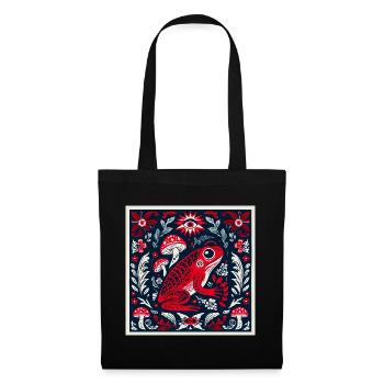 Mystical Frog with Mushrooms and Flowers – Folk Art - Tote Bag - black - Front