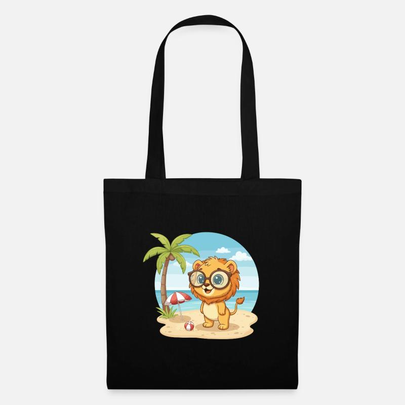Süßer Löwe mit Brille Strand-Sommerurlaub - Stoffbeutel - Schwarz