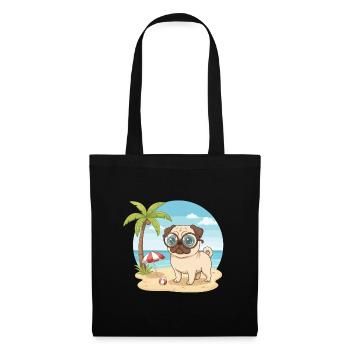 Cute Pug with Glasses Beach Summer Vacation - Tote Bag - black - Front