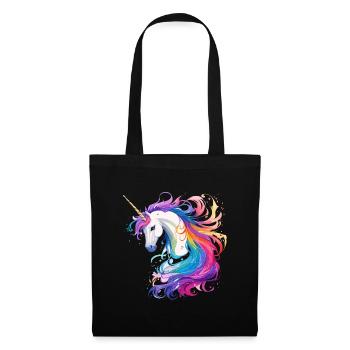 Regenbogen-Einhorn Kopf Portrait - Stoffbeutel - Schwarz - Vorne